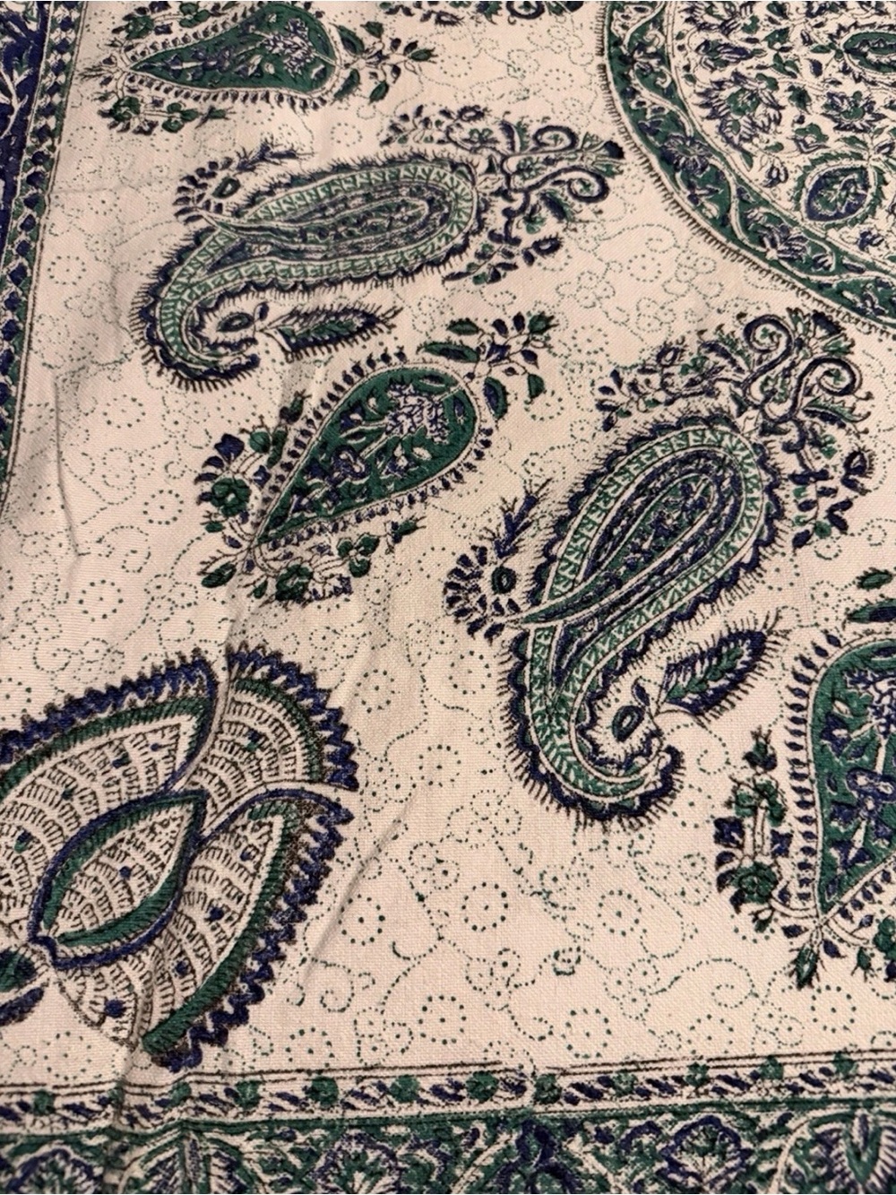 ANTIQUE Esfahan Iran Hand Block Painted Ghalamkar Cotton Fringed (53”x78”) - Picture 12 of 15